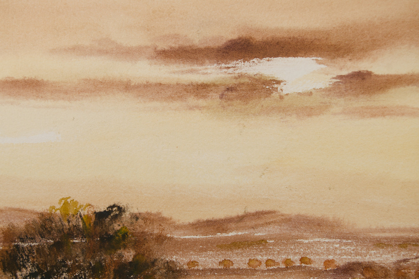 XAVIER UBACH | PAISAJE ATMOSFÉRICO CON ÁRBOL | SÍNTESIS TONAL | ACUARELA ORIGINAL SOBRE PAPEL