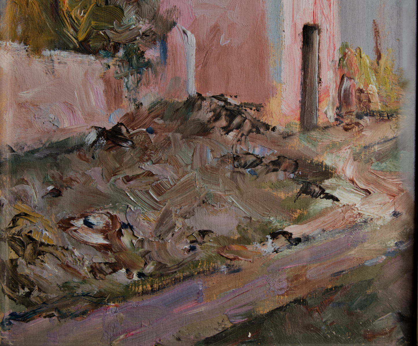 Pedro de Valencia | Paisaje Rural con Masía Rosa (1966) | Óleo Original sobre Lienzo