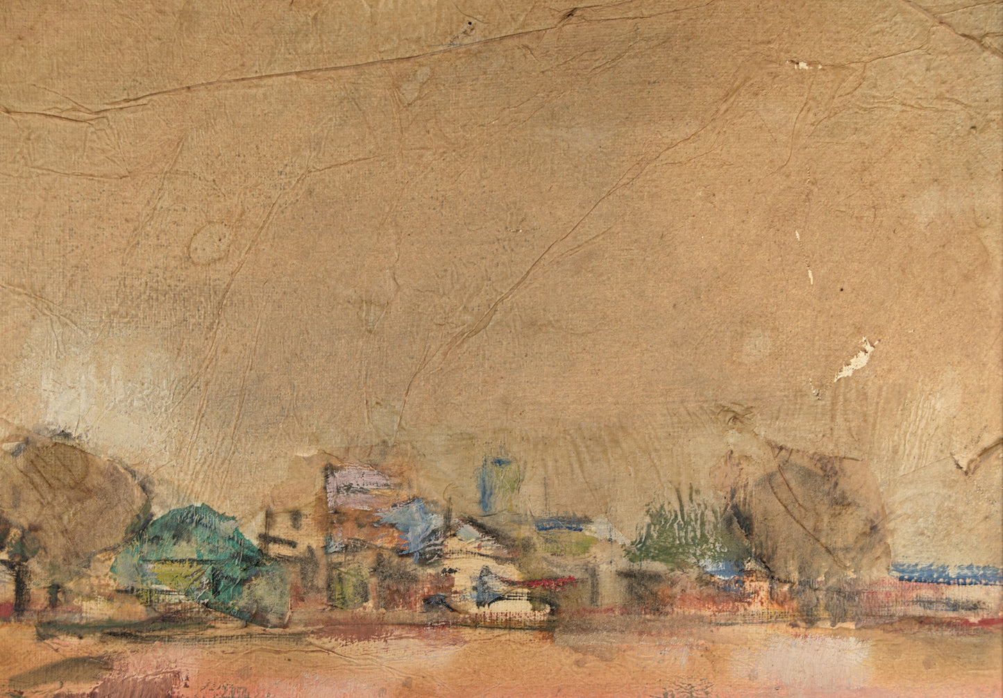 Luisa García-Muro Clivillés | Paisaje Rural con Arboleda y Aldea | Técnica Mixta sobre Soporte Texturizado