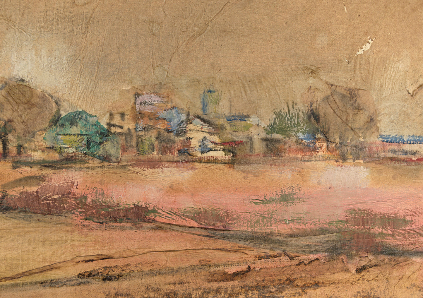 Luisa García-Muro Clivillés | Paisaje Rural con Arboleda y Aldea | Técnica Mixta sobre Soporte Texturizado