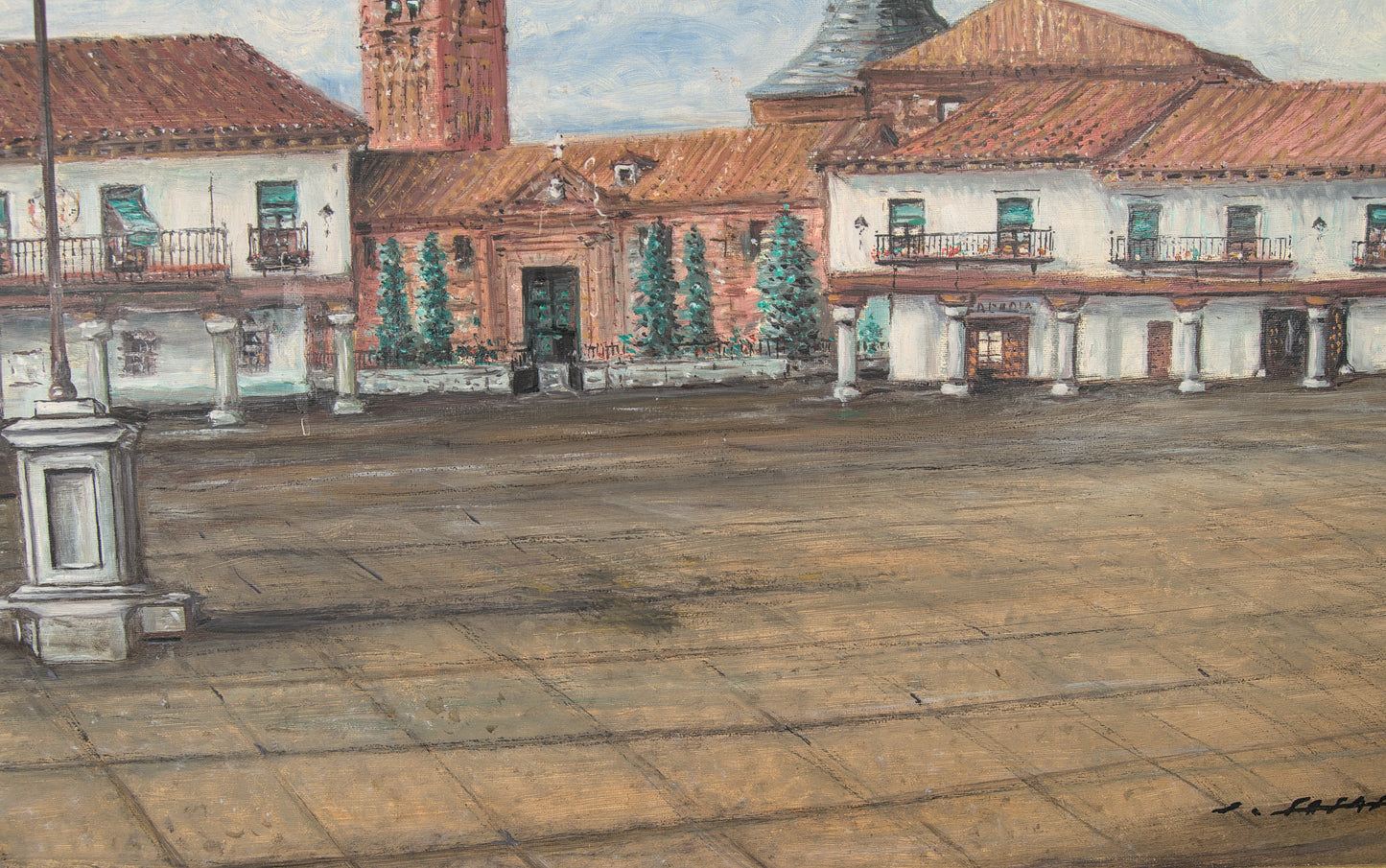 Jesús Casas | Plaza de Navalcarnero: Paisaje Urbano Monumental | Óleo sobre Lienzo (1978)