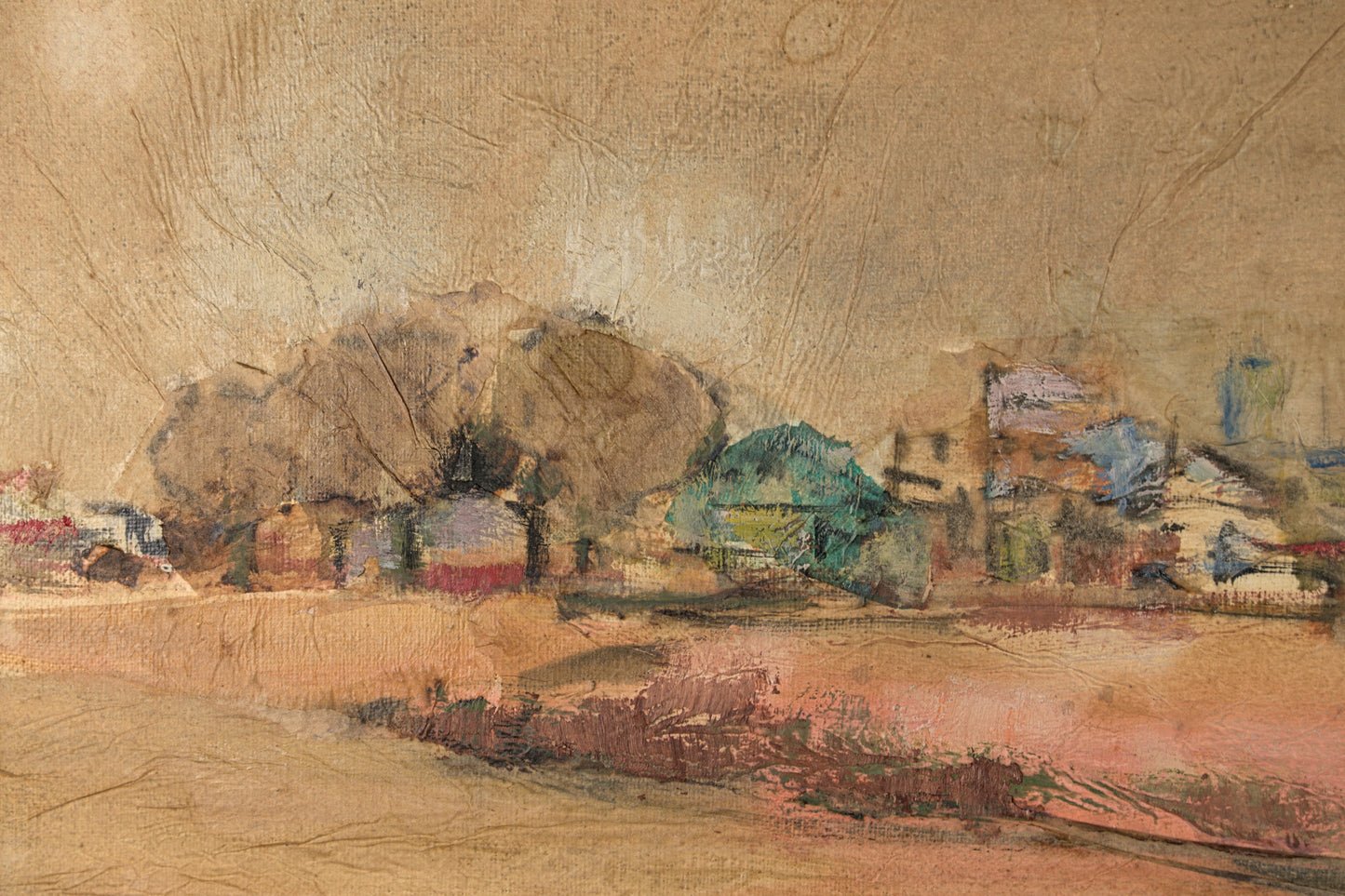 Luisa García-Muro Clivillés | Paisaje Rural con Arboleda y Aldea | Técnica Mixta sobre Soporte Texturizado