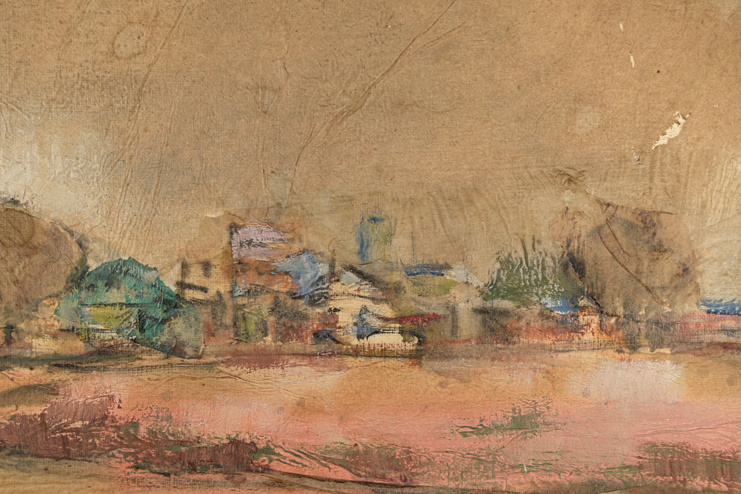 Luisa García-Muro Clivillés | Paisaje Rural con Arboleda y Aldea | Técnica Mixta sobre Soporte Texturizado