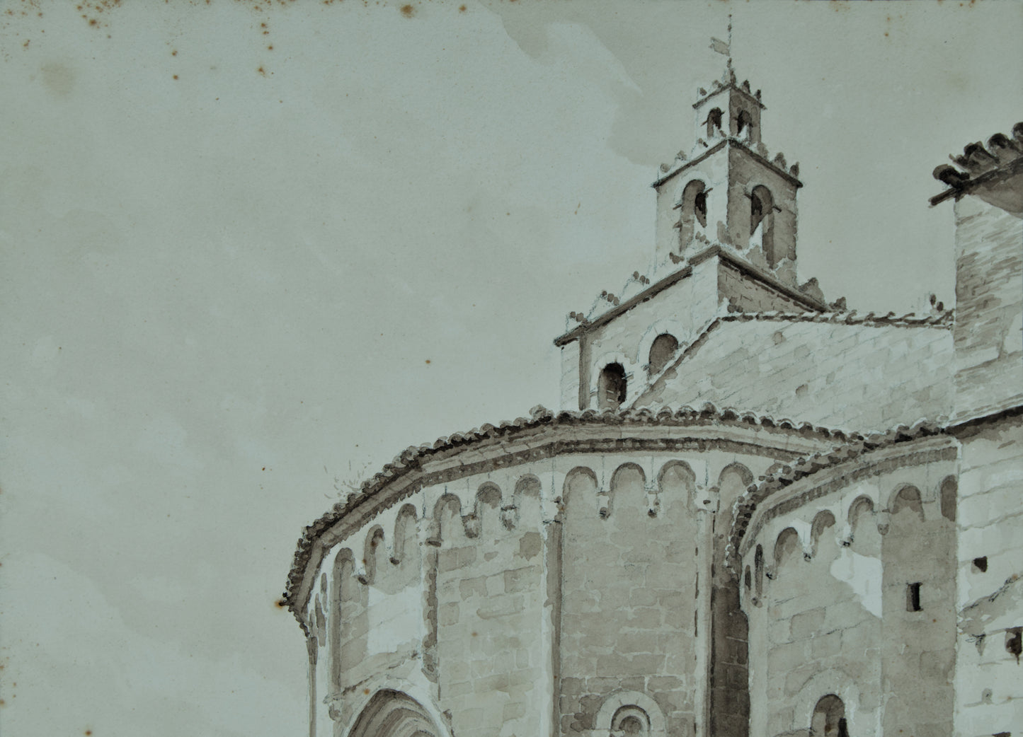 Antonio Comerma | Monumentalidad Románica (1942) | Dibujo Original a la Aguada Sepia