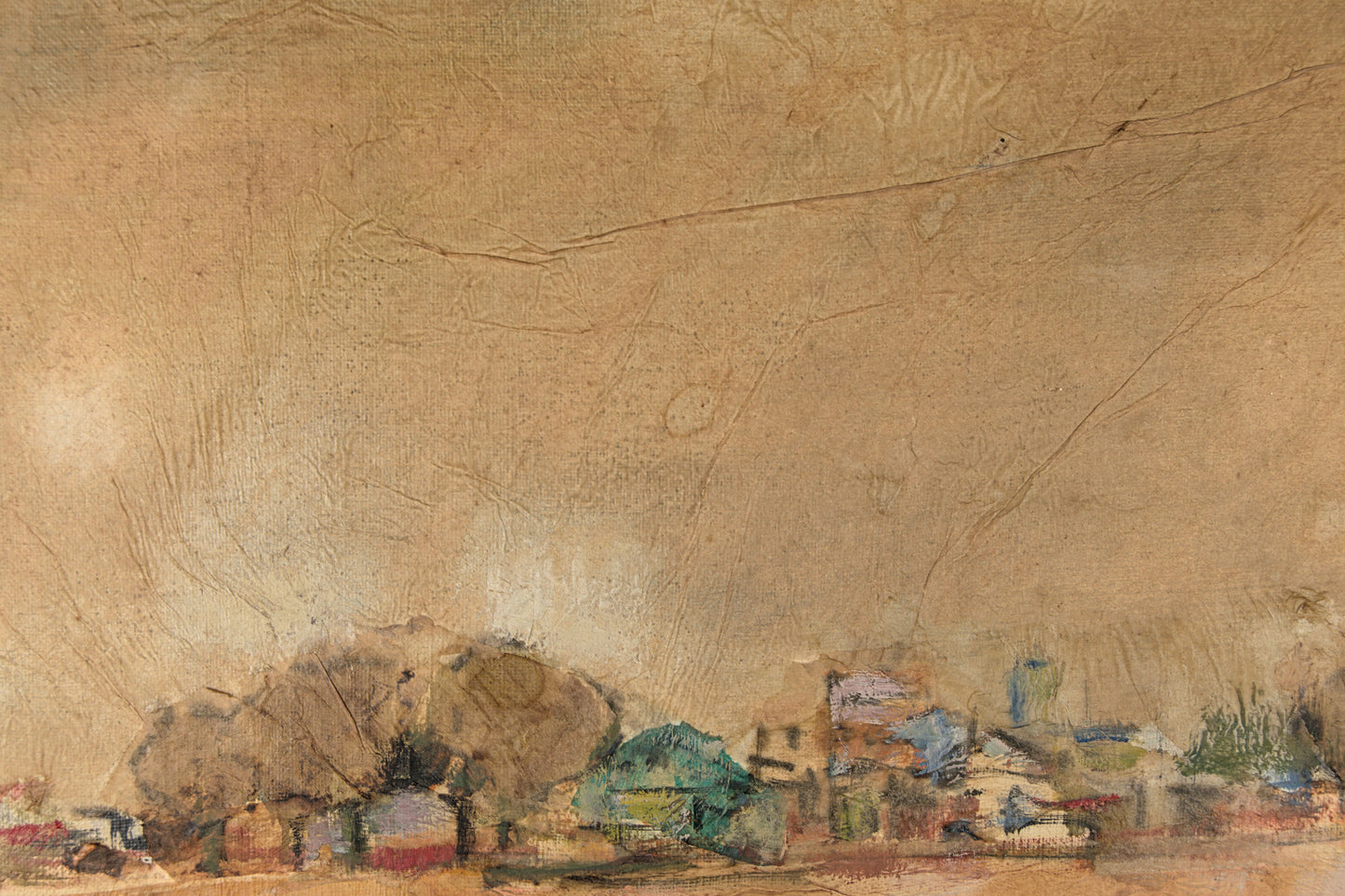 Luisa García-Muro Clivillés | Paisaje Rural con Arboleda y Aldea | Técnica Mixta sobre Soporte Texturizado