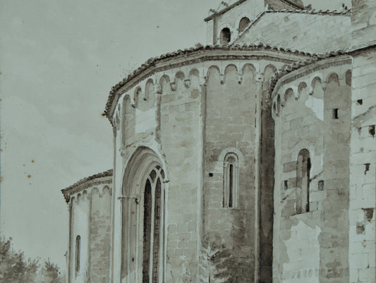 Antonio Comerma | Monumentalidad Románica (1942) | Dibujo Original a la Aguada Sepia