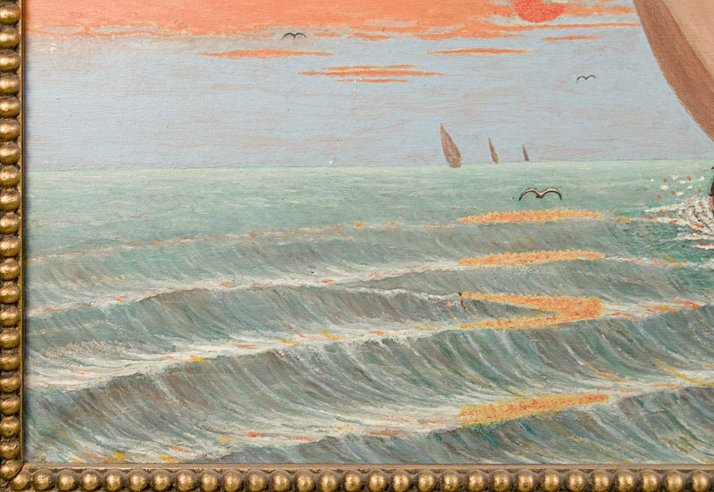 M. Vives Aromí | Marina con Vela Latina al Atardecer | Óleo sobre lienzo | Escuela Mediterránea