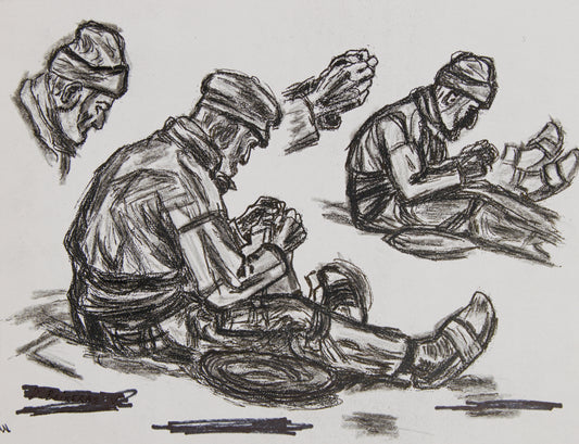 Dionís Baixeras | Estudio de Carácter (Perspectivas del Rostro) | Dibujo Original a Carboncillo