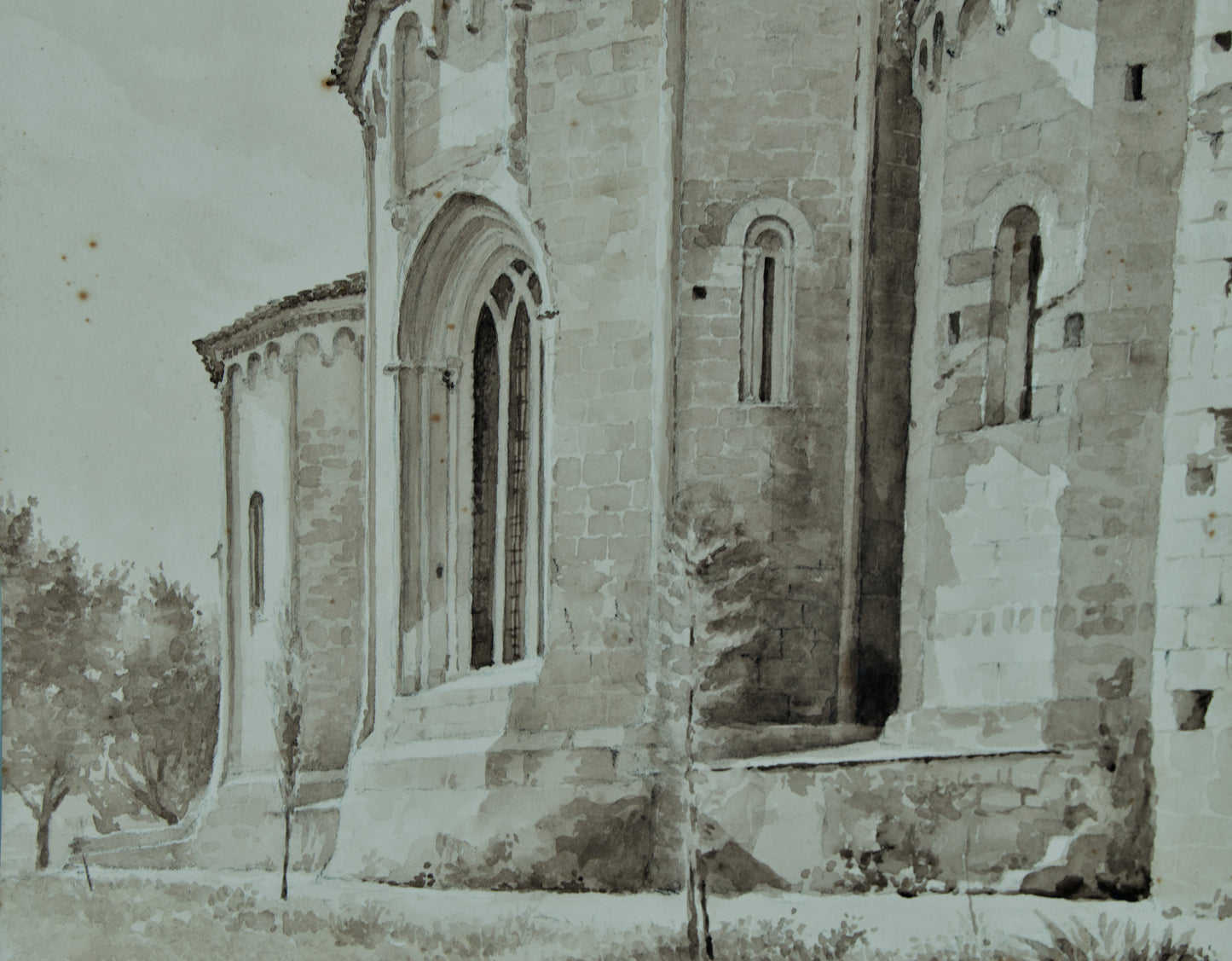 Antonio Comerma | Monumentalidad Románica (1942) | Dibujo Original a la Aguada Sepia