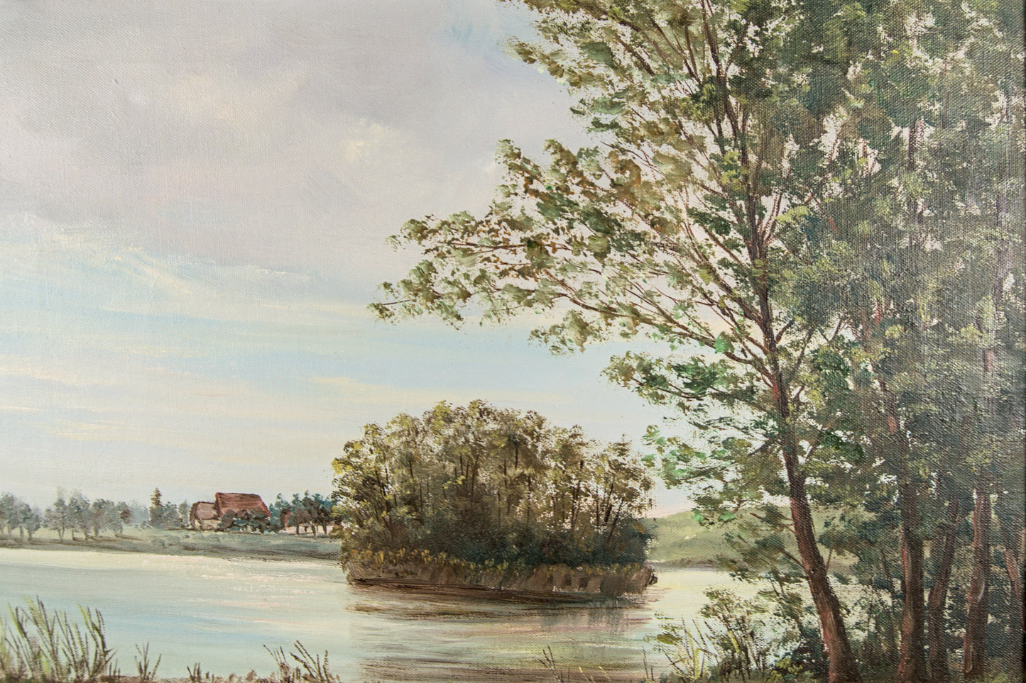 R. Baumer | Paisaje Lacustre con Casa Rural | Óleo sobre Lienzo