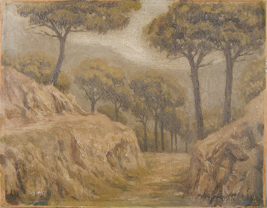 FRANCISCO PAYÁ SANCHÍS | PAISAJE MEDITERRÁNEO CON PINOS (1947) | ÓLEO SOBRE LIENZO EN TABLA | ESCUELA VALENCIANA