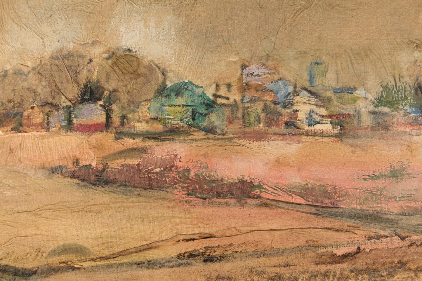 Luisa García-Muro Clivillés | Paisaje Rural con Arboleda y Aldea | Técnica Mixta sobre Soporte Texturizado