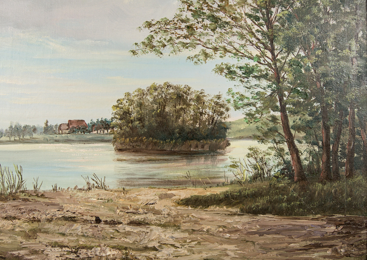 R. Baumer | Paisaje Lacustre con Casa Rural | Óleo sobre Lienzo