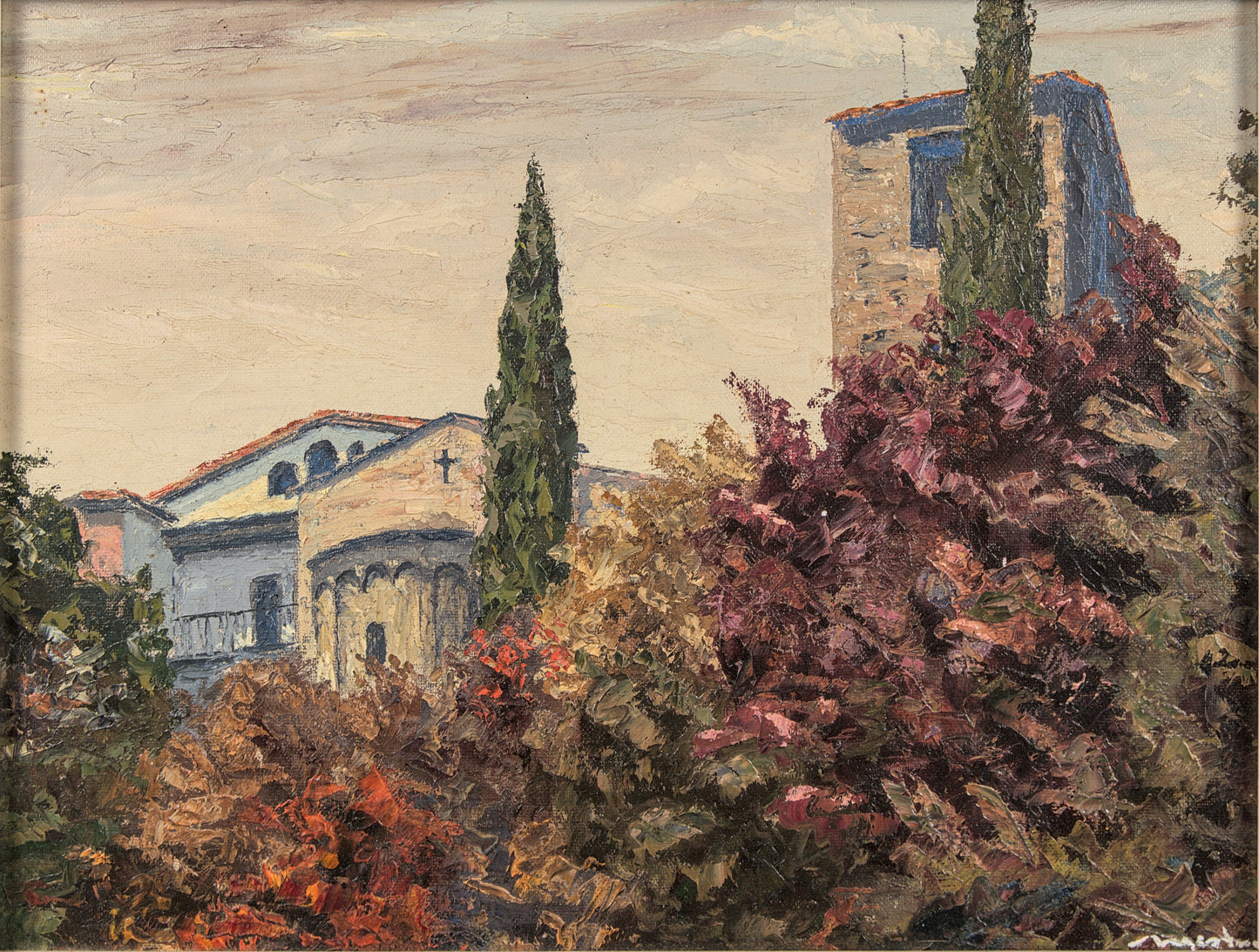 Lluís Mestres Borrell | Paisaje Rural con Ermita | Óleo a la Espátula | 1984