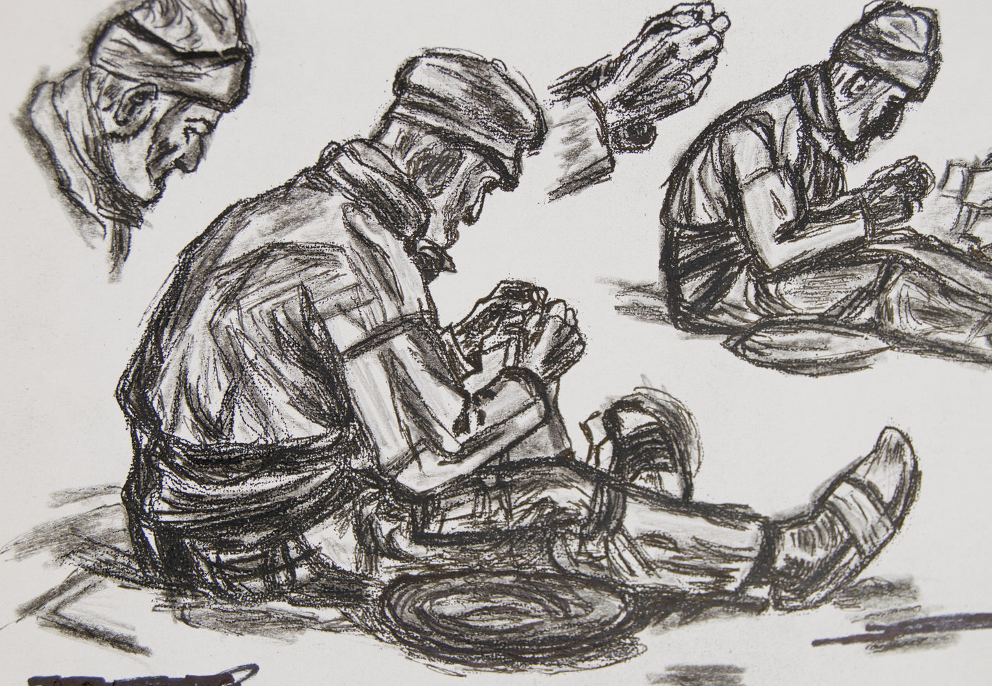 Dionís Baixeras | Estudio de Carácter (Perspectivas del Rostro) | Dibujo Original a Carboncillo