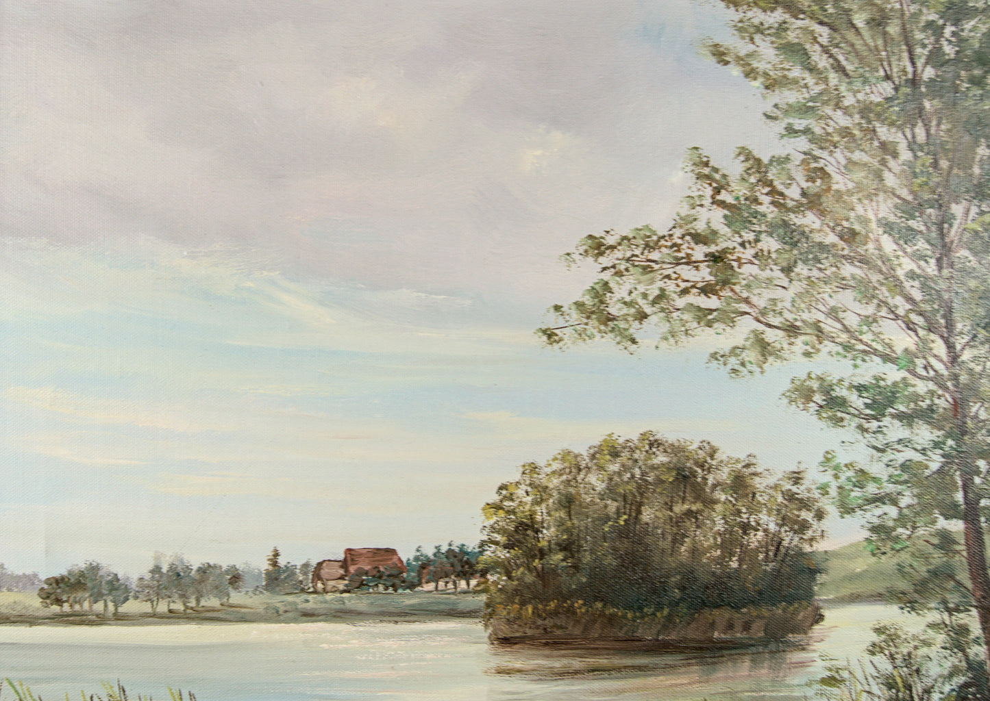 R. Baumer | Paisaje Lacustre con Casa Rural | Óleo sobre Lienzo