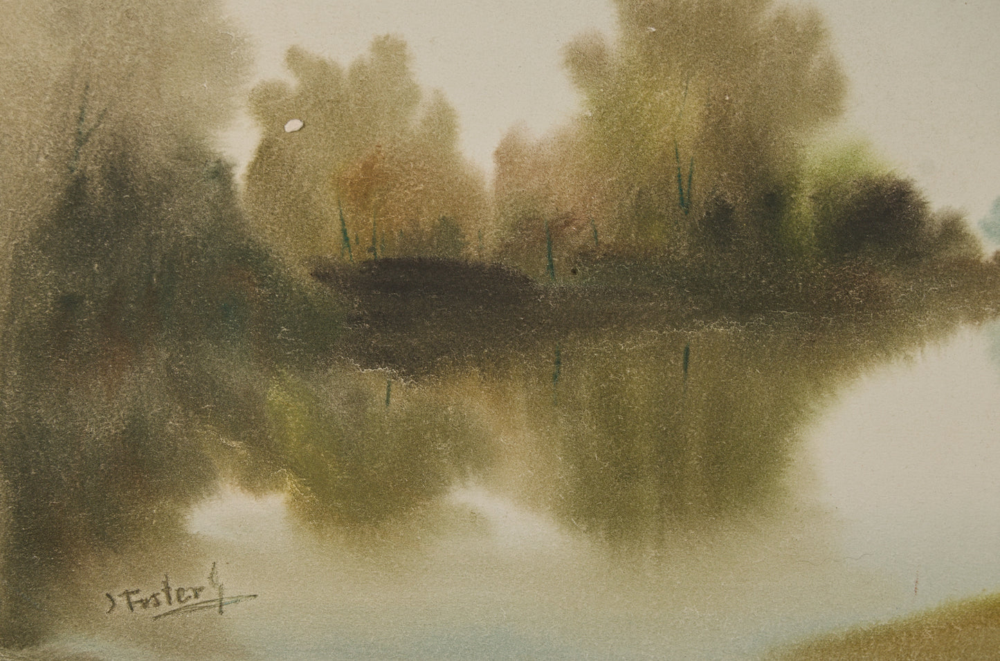 JOAN FUSTER GIMPERA | PAISAJE FLUVIAL CON NIEBLA | ACUARELA ORIGINAL | PAISAJISMO CATALÁN