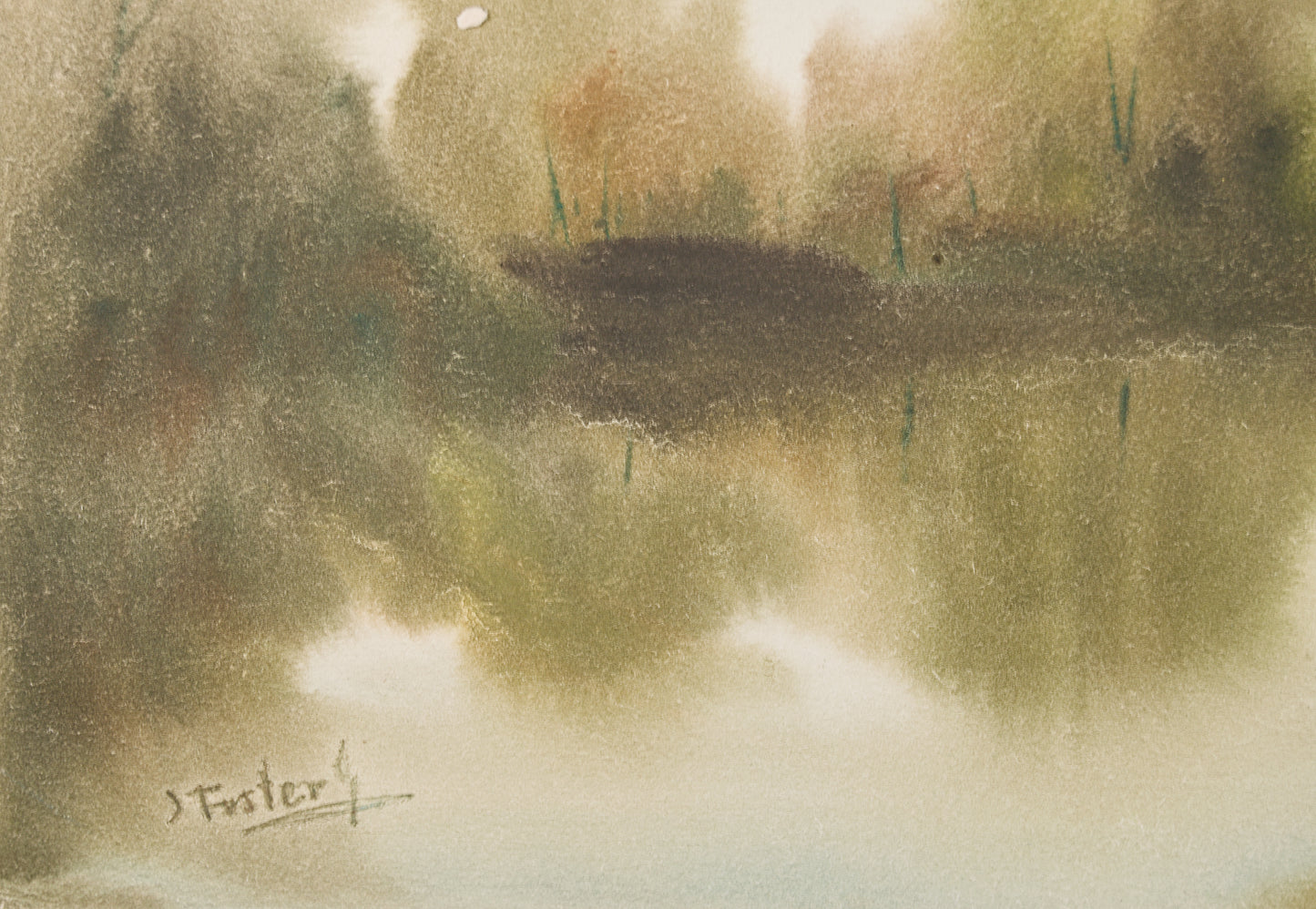 JOAN FUSTER GIMPERA | PAISAJE FLUVIAL CON NIEBLA | ACUARELA ORIGINAL | PAISAJISMO CATALÁN