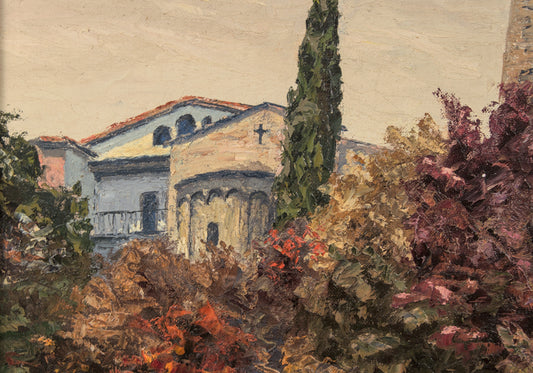 Lluís Mestres Borrell | Paisaje Rural con Ermita | Óleo a la Espátula | 1984