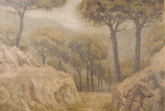 FRANCISCO PAYÁ SANCHÍS | PAISAJE MEDITERRÁNEO CON PINOS (1947) | ÓLEO SOBRE LIENZO EN TABLA | ESCUELA VALENCIANA