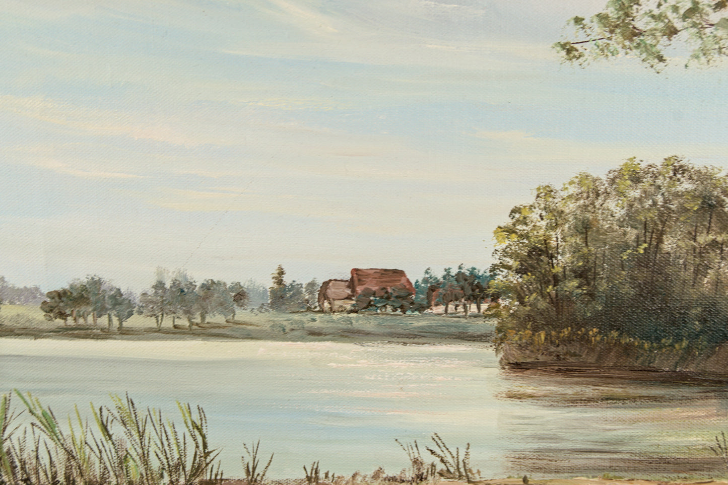 R. Baumer | Paisaje Lacustre con Casa Rural | Óleo sobre Lienzo