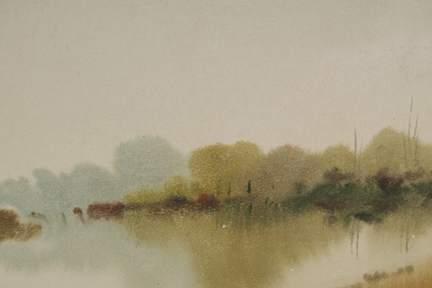 JOAN FUSTER GIMPERA | PAISAJE FLUVIAL CON NIEBLA | ACUARELA ORIGINAL | PAISAJISMO CATALÁN