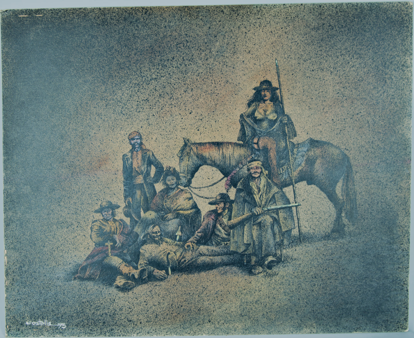 Castells | La Partida de Bandoleros (1975) | Acuarela y Técnica Mixta Original