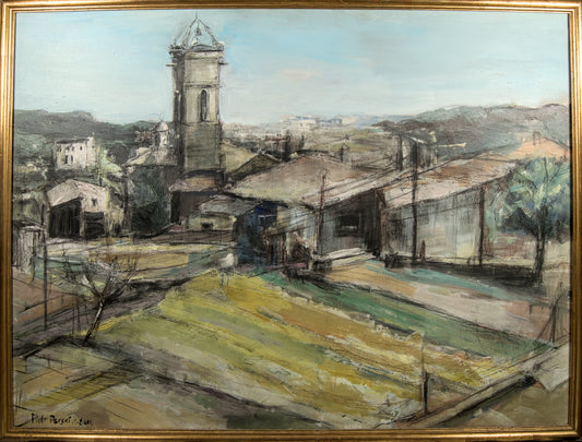 Piotr Perski | Expresionismo Monumental: Paisaje con Campanario XXL | Óleo sobre Lienzo | 2005