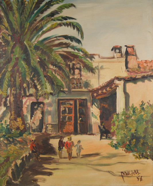 JORDI PAUSAS | LÄNDLICHE LANDSCHAFT MIT STRASSE UND BERG | KATALANISCHE LANDSCHAFTSSCHULE | ÖL AUF LEINWAND