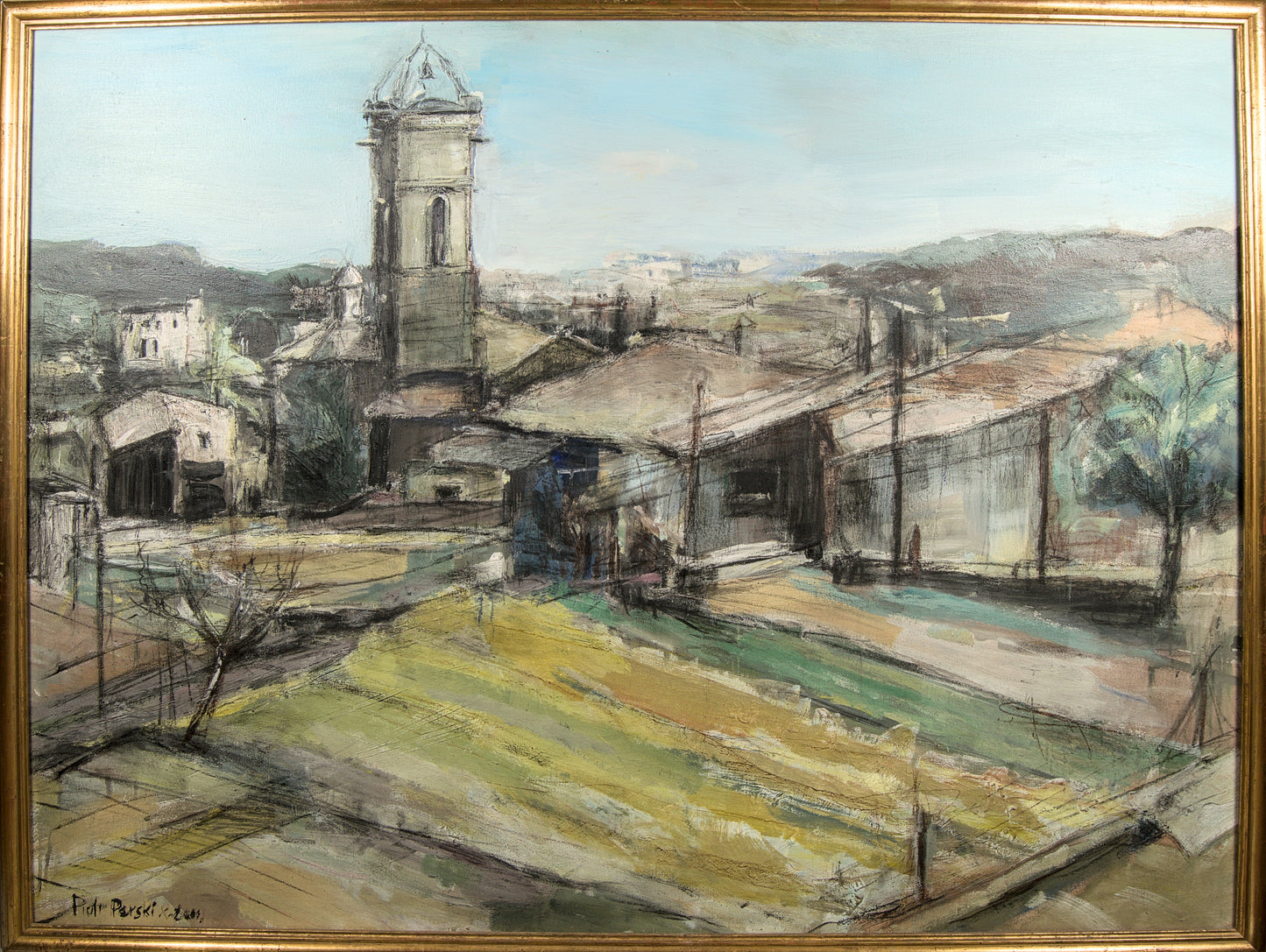 Piotr Perski | Expresionismo Monumental: Paisaje con Campanario XXL | Óleo sobre Lienzo | 2005