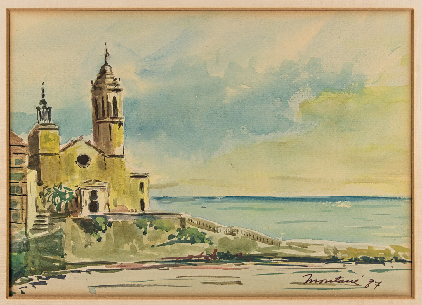 Atribuido a Lluís Muntané | Iglesia de Sitges (La Punta) | Acuarela sobre Papel | 1987