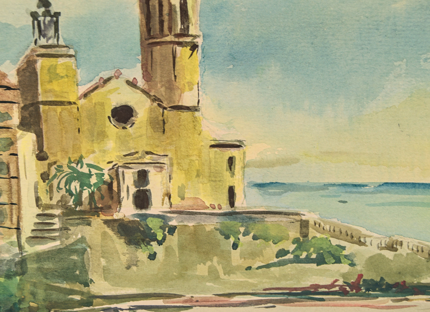 Atribuido a Lluís Muntané | Iglesia de Sitges (La Punta) | Acuarela sobre Papel | 1987