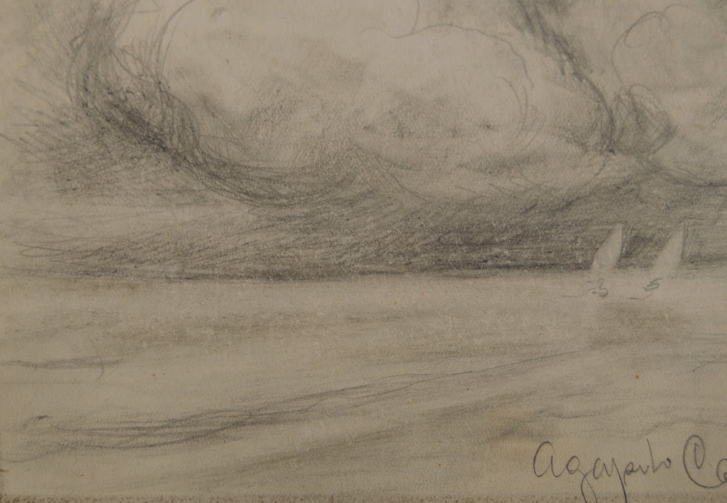 AGAPITO CASAS ABARCA | MARINA CON VELEROS | CARBONCILLO ORIGINAL | PAISAJISMO CATALÁN