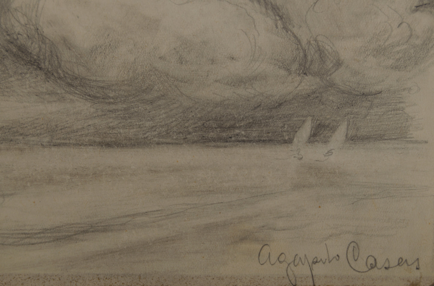 AGAPITO CASAS ABARCA | MARINA CON VELEROS | CARBONCILLO ORIGINAL | PAISAJISMO CATALÁN