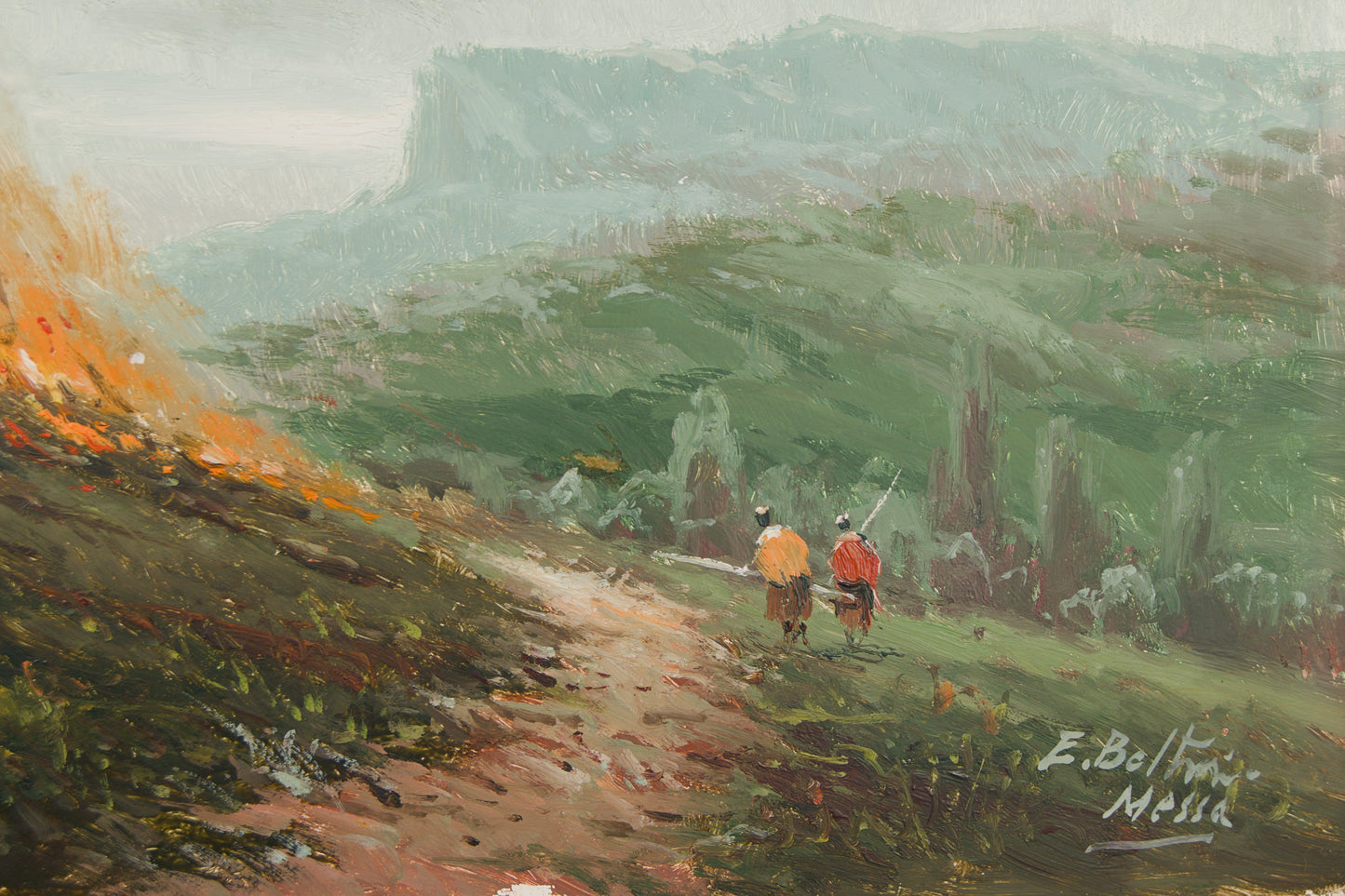 ENRIQUE BELTRÁN MESSA | PAISAJE CON INCENDIO | ÓLEO SOBRE TABLA | PAISAJISMO ESPAÑOL