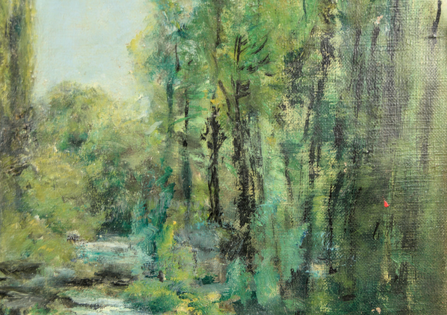 Firma Ilegible | Paisaje Fluvial con Molino | Óleo sobre lienzo | Escuela Catalana S. XIX | IMPRESONISMO