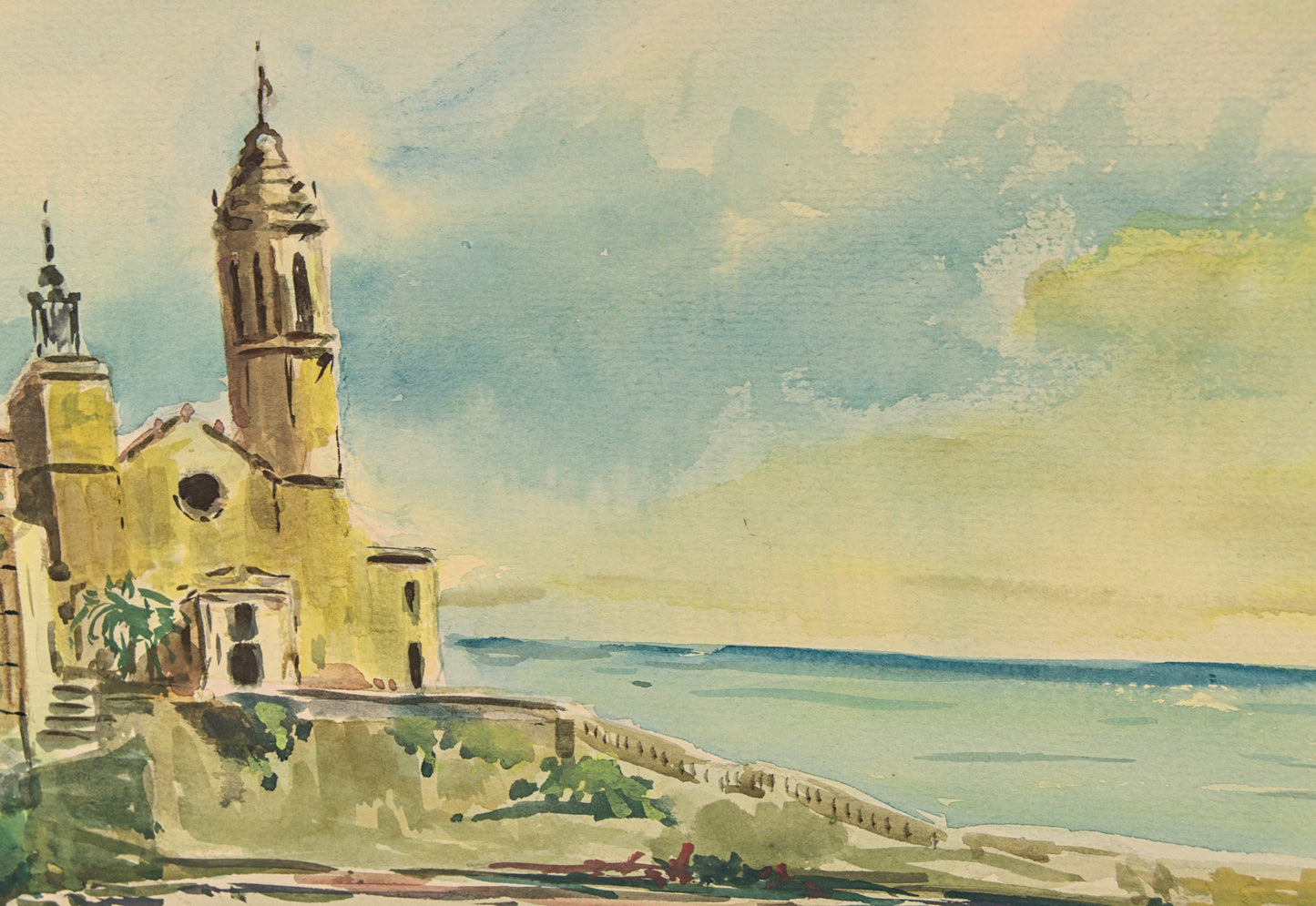Atribuido a Lluís Muntané | Iglesia de Sitges (La Punta) | Acuarela sobre Papel | 1987