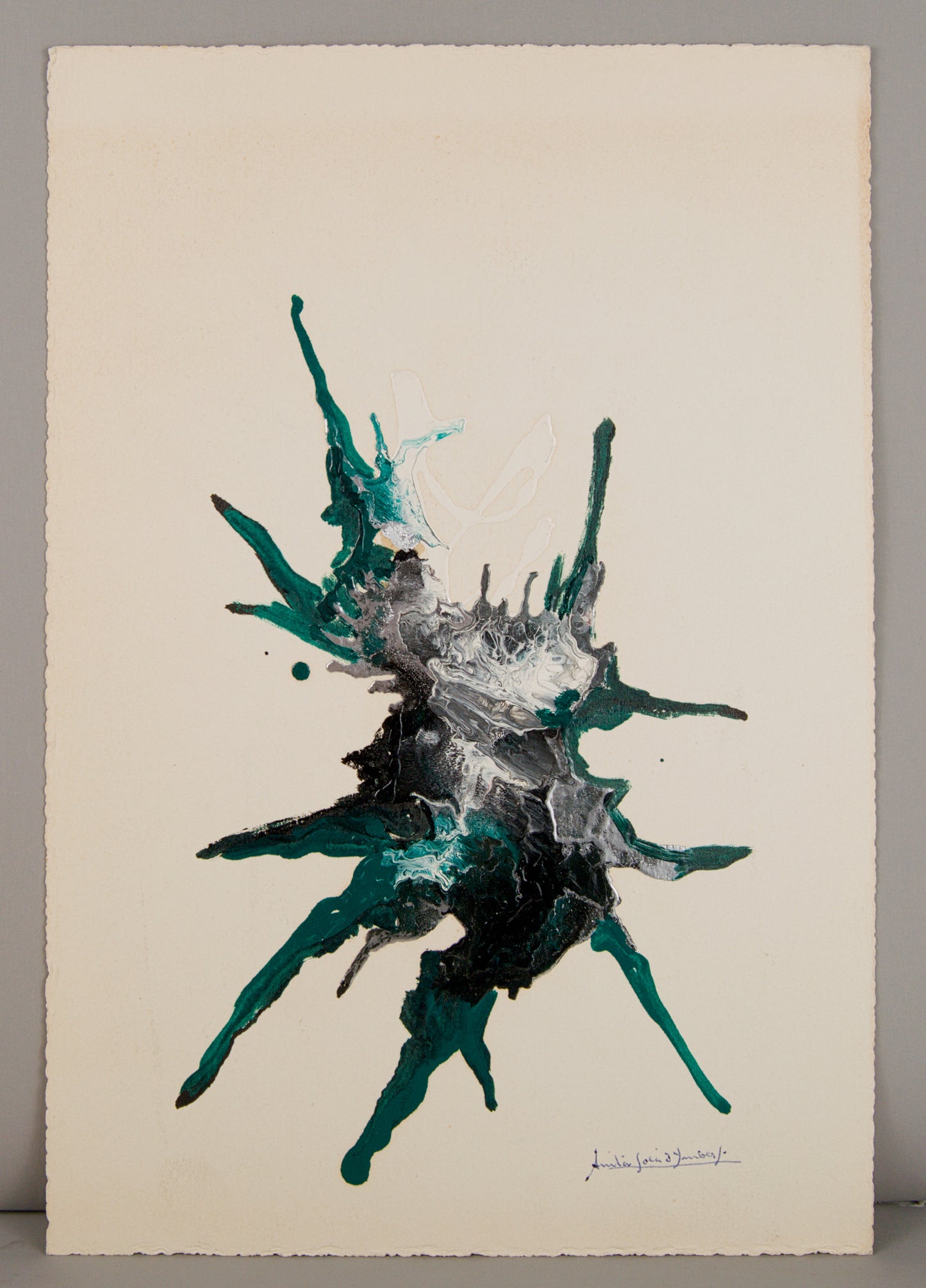 ANITA SOLÀ D'IMBERT | FORMA ABSTRACTA EN VERDE Y NEGRO | INFORMALISMO MATÉRICO | ACRÍLICO SOBRE PAPEL