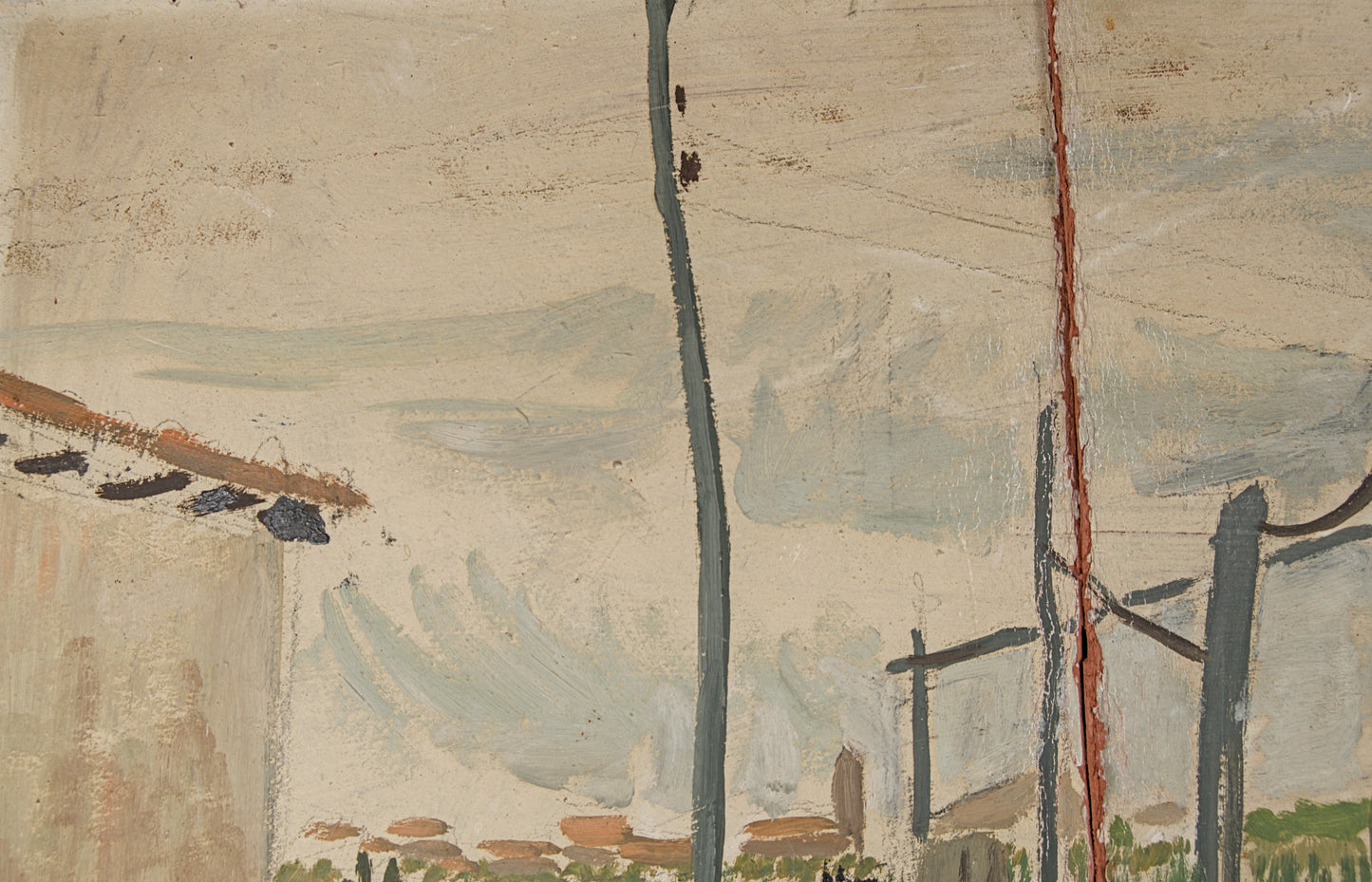 JOSEP AMAT PAGÈS | PAISAJE DE LAS AFUERAS | DÍPTICO PANORÁMICO | ÓLEO SOBRE TABLA