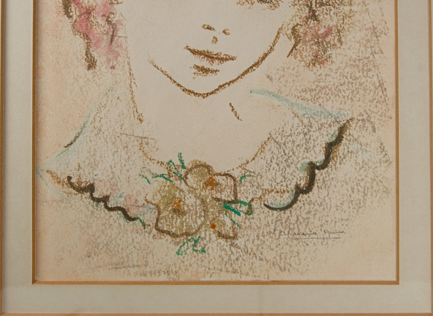 CARME NAVARRA PRUNA | LA DULZURA DE LA MIRADA (RETRATO DE JOVEN CON FLORES) | RETRATO CONTEMPORÁNEO | TÉCNICA MIXTA