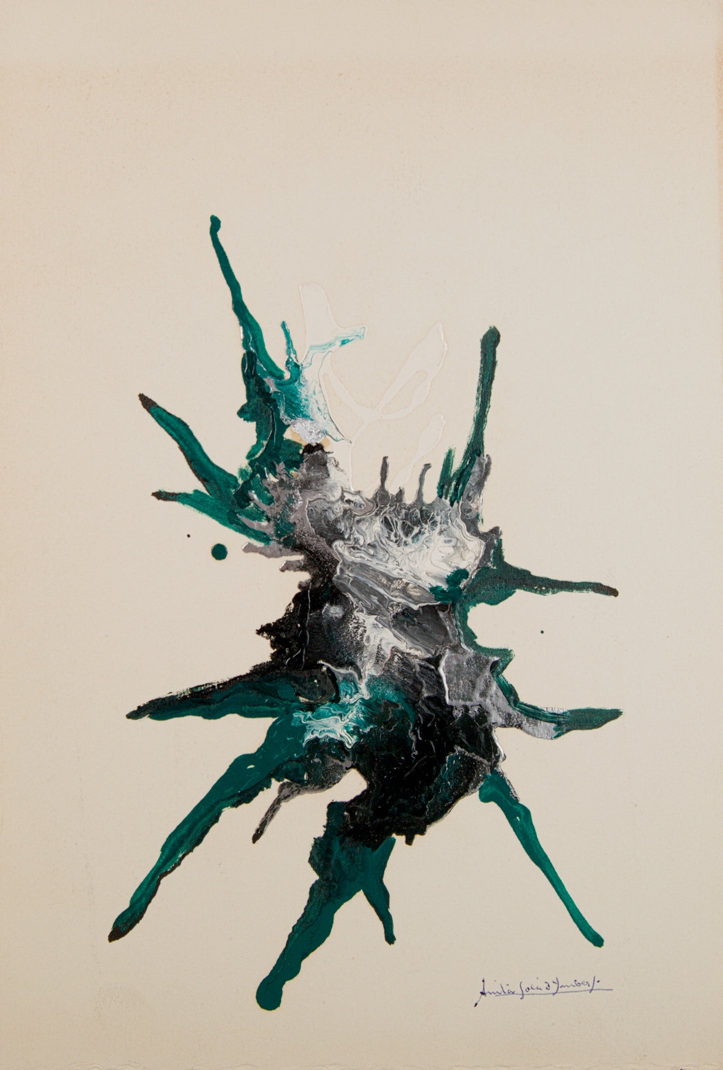 ANITA SOLÀ D'IMBERT | FORMA ABSTRACTA EN VERDE Y NEGRO | INFORMALISMO MATÉRICO | ACRÍLICO SOBRE PAPEL