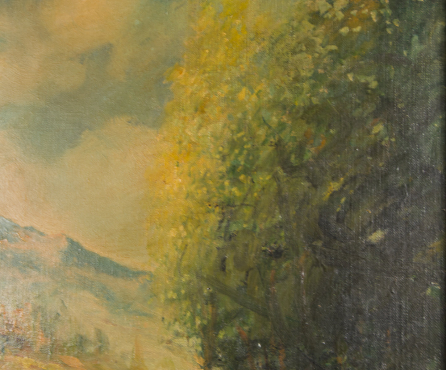 M. Sauret | Paisaje Fluvial con Caserío y Montañas (S. XIX) | Óleo Original