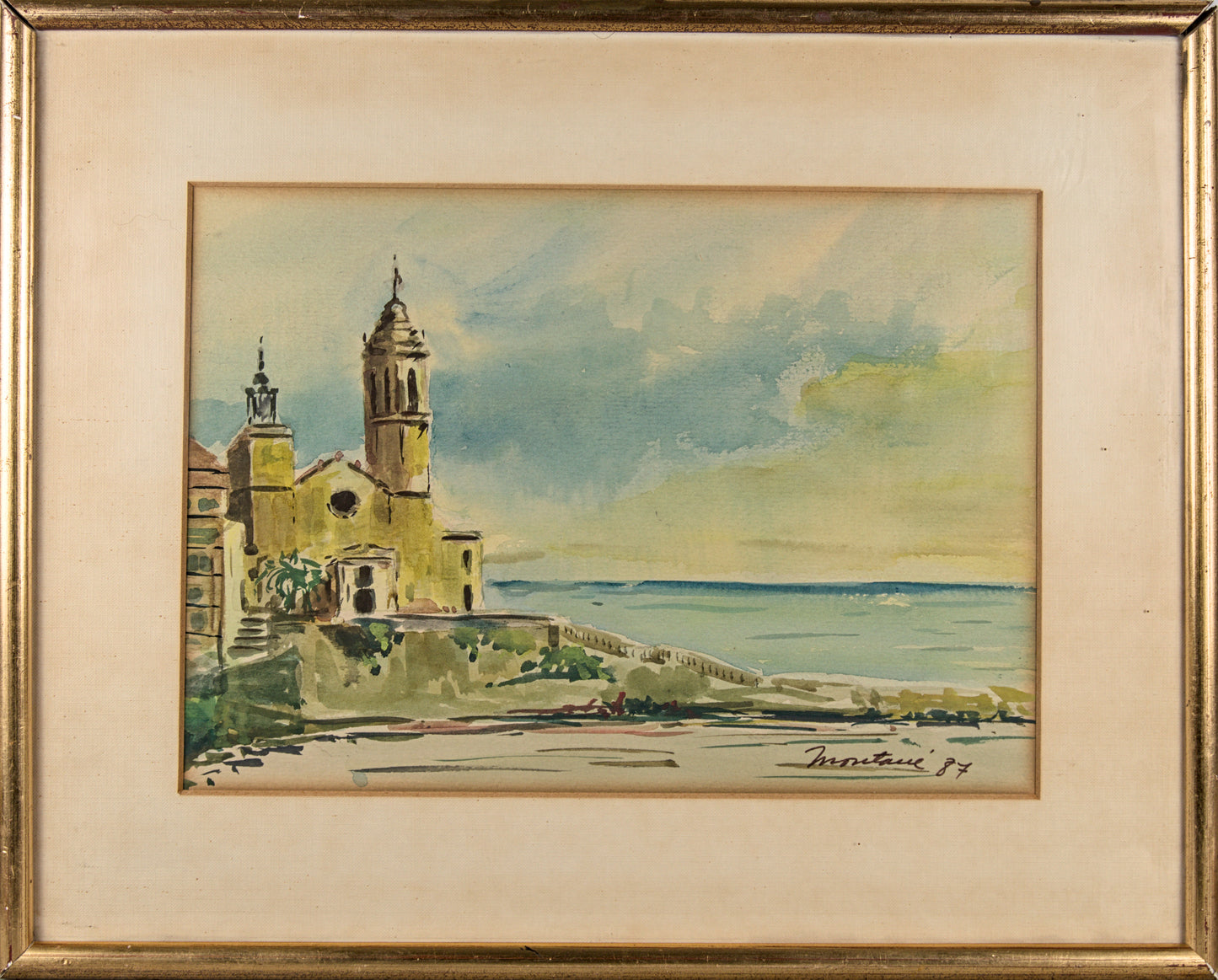 Atribuido a Lluís Muntané | Iglesia de Sitges (La Punta) | Acuarela sobre Papel | 1987