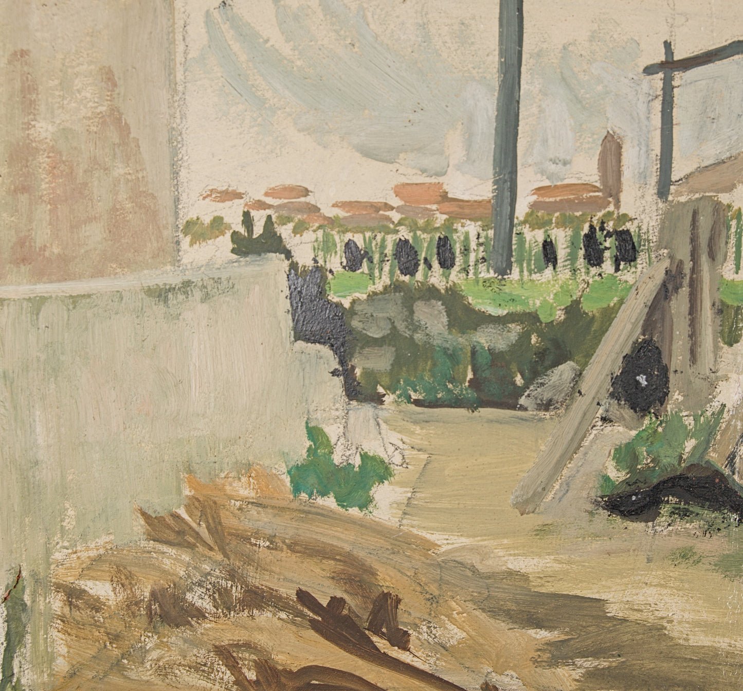 JOSEP AMAT PAGÈS | PAISAJE DE LAS AFUERAS | DÍPTICO PANORÁMICO | ÓLEO SOBRE TABLA