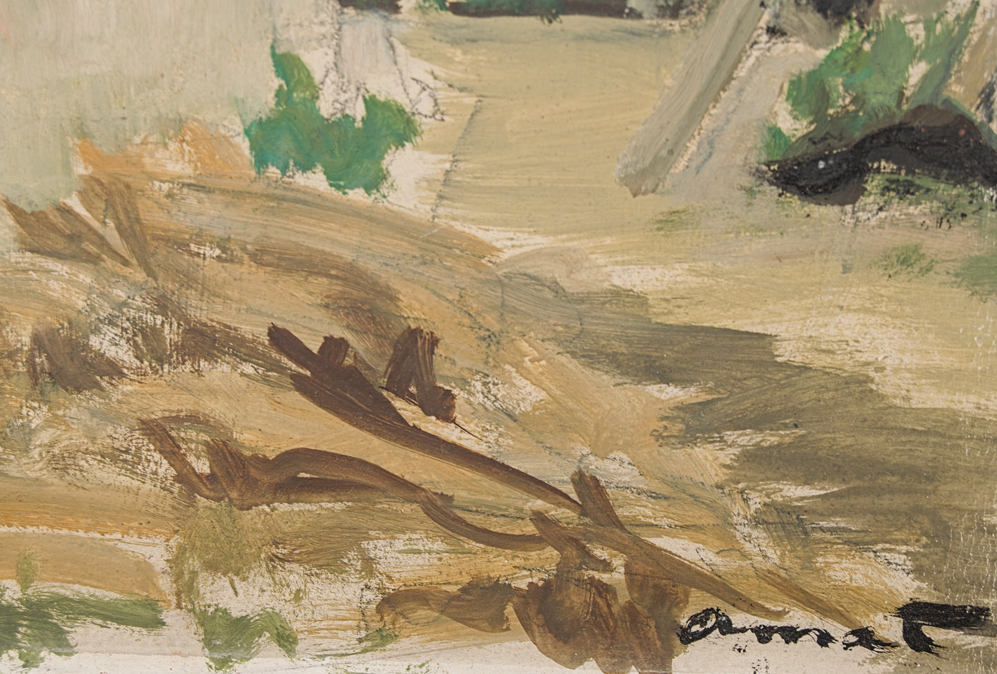 JOSEP AMAT PAGÈS | PAISAJE DE LAS AFUERAS | DÍPTICO PANORÁMICO | ÓLEO SOBRE TABLA