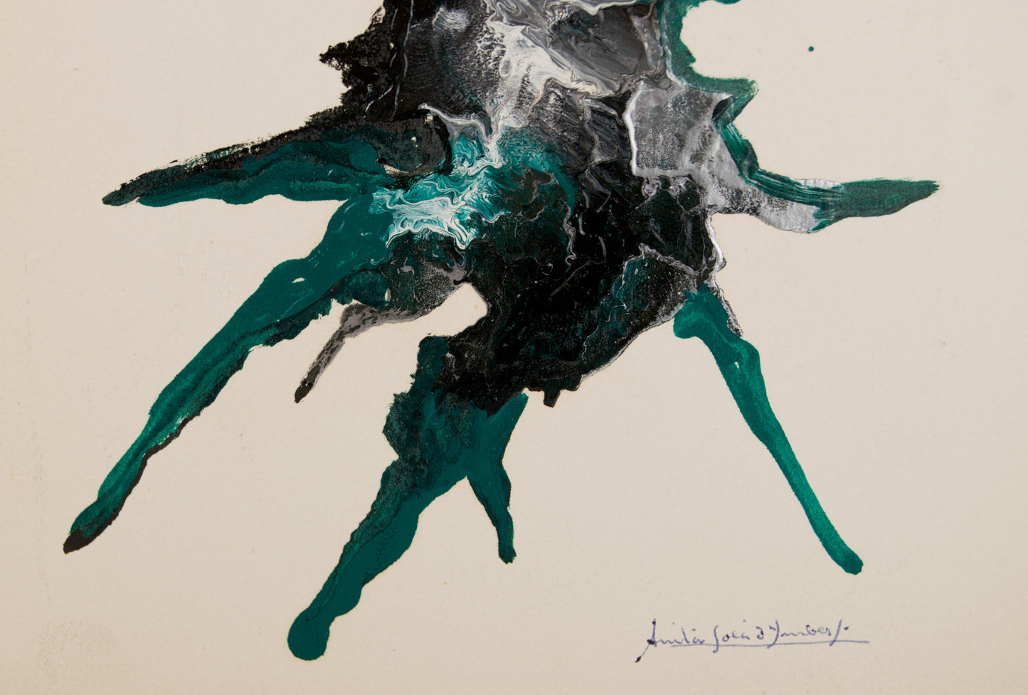 ANITA SOLÀ D'IMBERT | FORMA ABSTRACTA EN VERDE Y NEGRO | INFORMALISMO MATÉRICO | ACRÍLICO SOBRE PAPEL