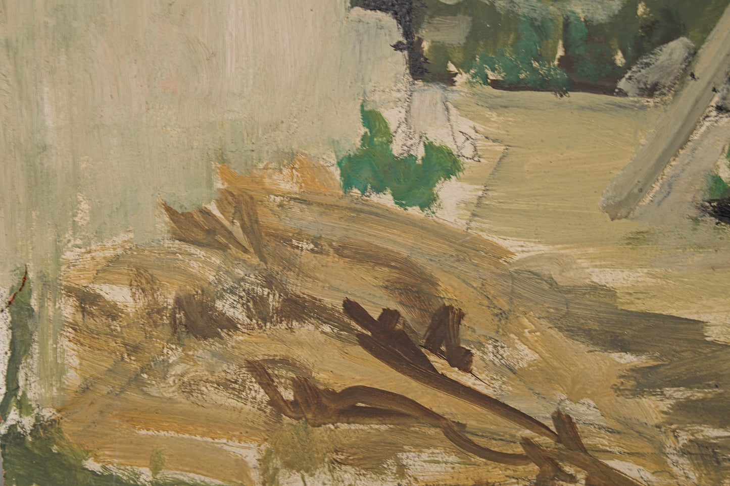 JOSEP AMAT PAGÈS | PAISAJE DE LAS AFUERAS | DÍPTICO PANORÁMICO | ÓLEO SOBRE TABLA