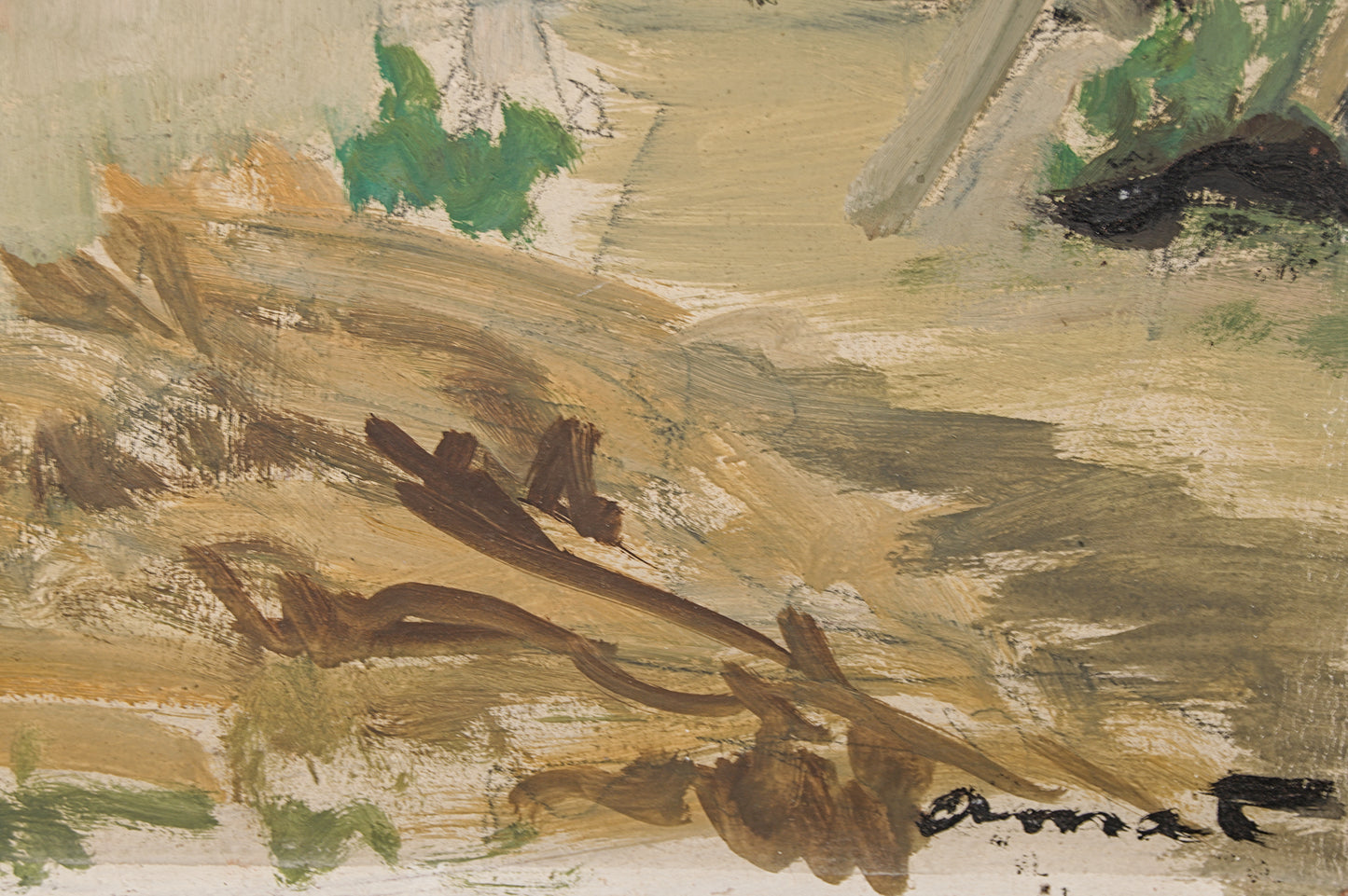 JOSEP AMAT PAGÈS | PAISAJE DE LAS AFUERAS | DÍPTICO PANORÁMICO | ÓLEO SOBRE TABLA