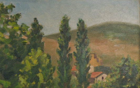 Josep Colomer | Paisaje Rural con Masía | Óleo Original sobre Tabla
