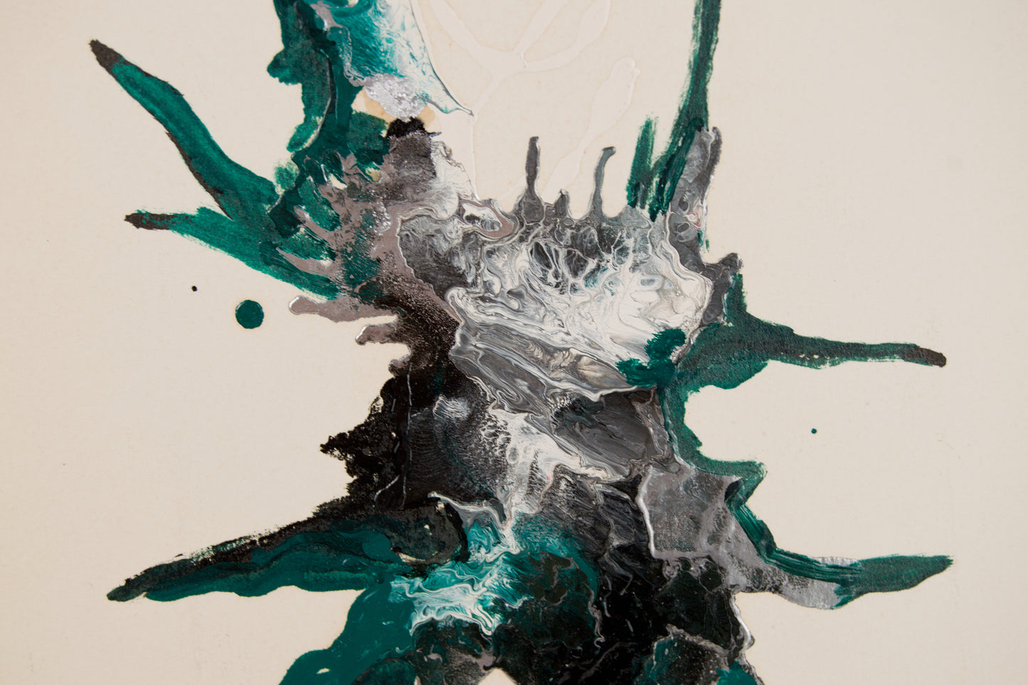 ANITA SOLÀ D'IMBERT | FORMA ABSTRACTA EN VERDE Y NEGRO | INFORMALISMO MATÉRICO | ACRÍLICO SOBRE PAPEL